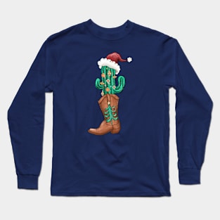 Cowboy boots, Christmas hat, Western Christmas, Howdy Christmas Long Sleeve T-Shirt